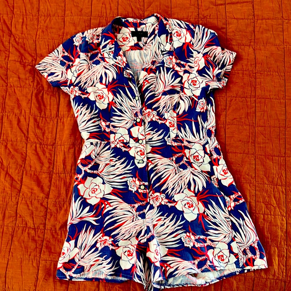 J. Crew Linen Blend Retro Floral Shorts Romper